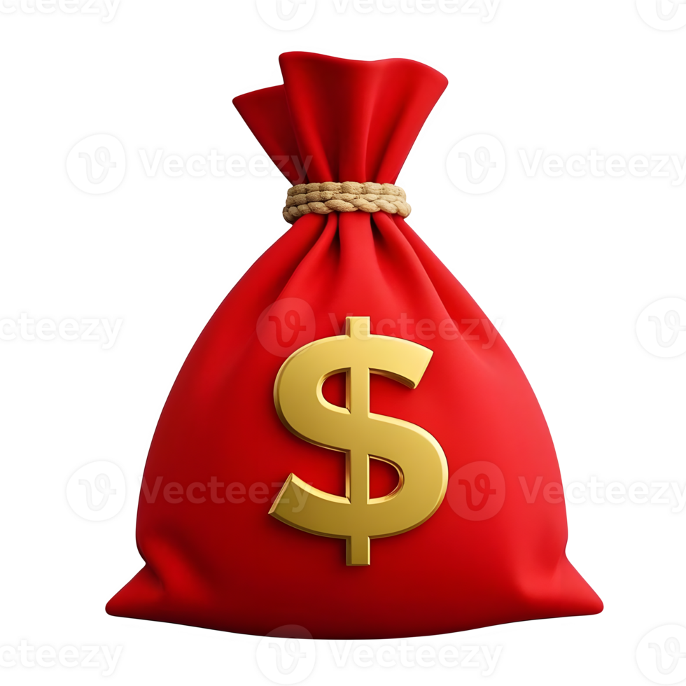 Realistic 3D Money Bag in Red with Dollar Symbol Isolated on a Transparent Background png