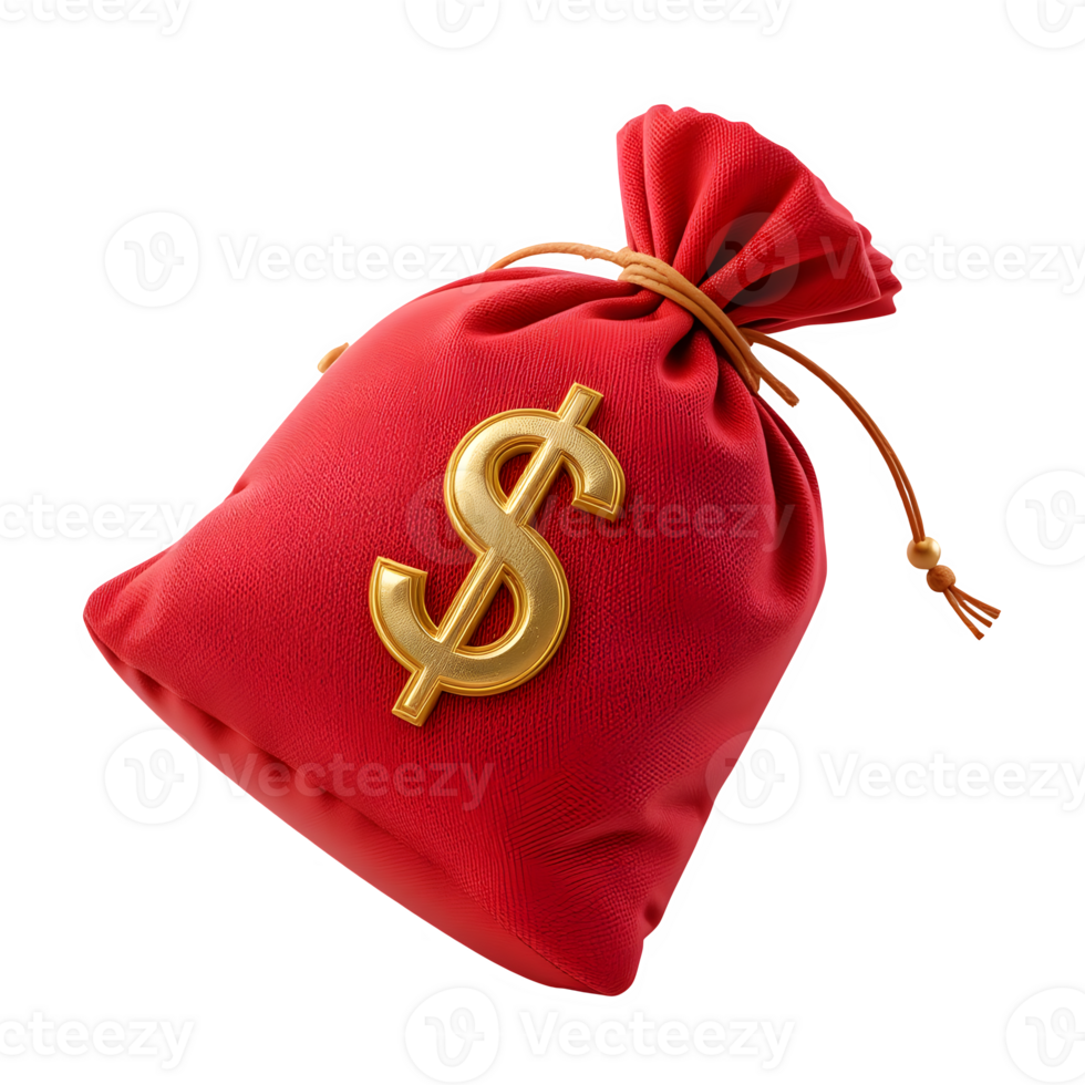 Red Bag of Money 3D Render with Transparent Background png