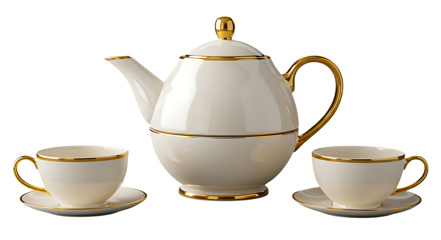 tea set with gold trim and white porcelain png