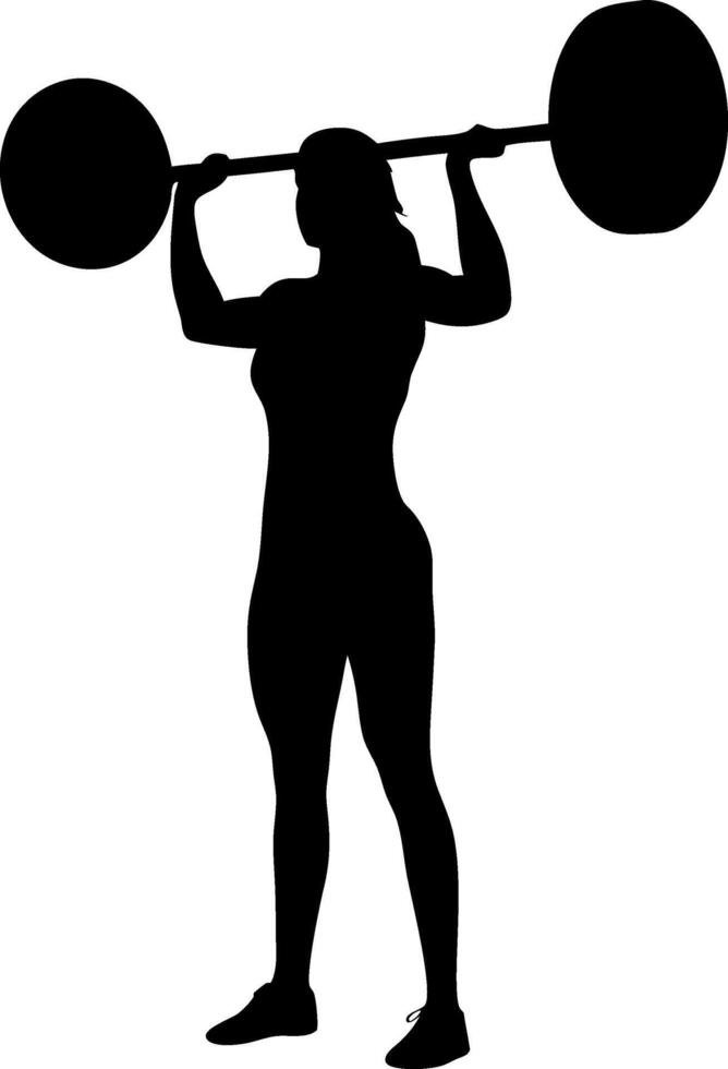 Silhouette Of Female Weightlifter Doing Overhead Press In Gym Showing Strength And Determination Black And White Illustration vector