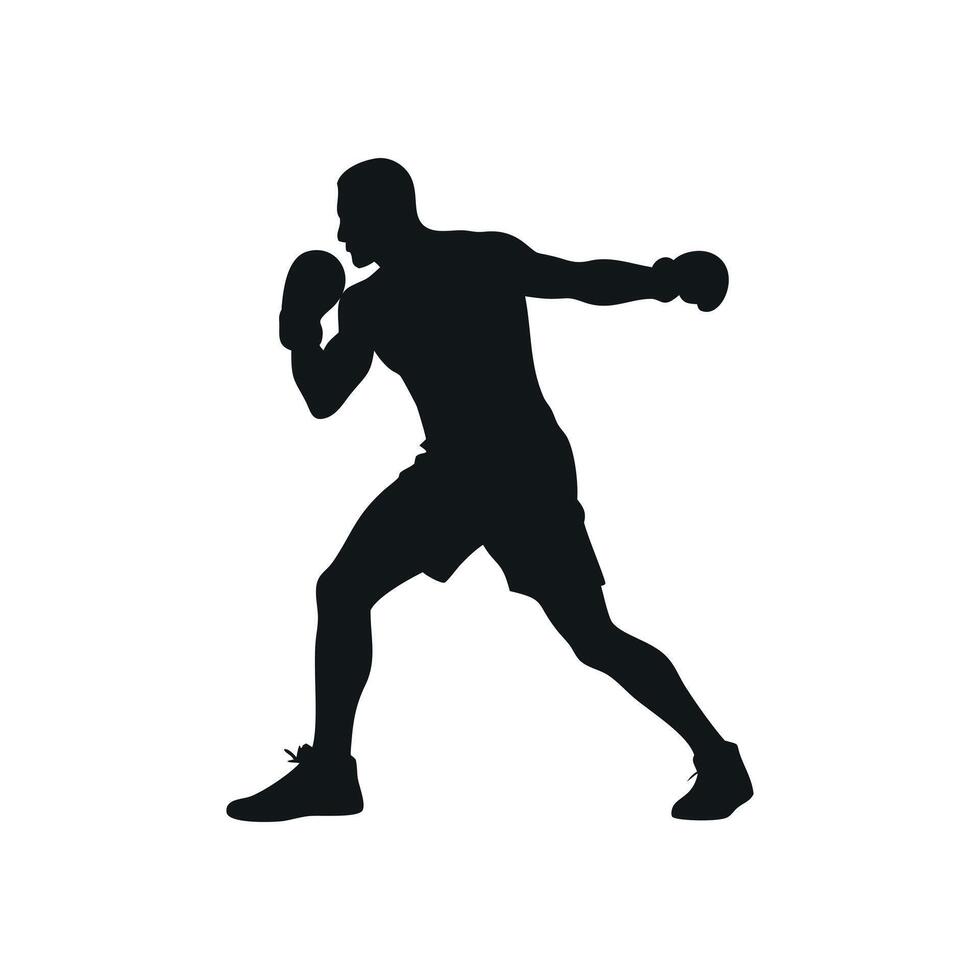 Black Silhouette Of Male Boxer Throwing Punch In Boxing Gloves On A White Background Professional Sport Illustration vector