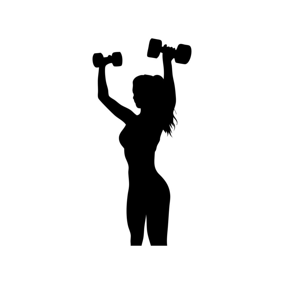 Silhouette Of A Woman Lifting Weights Training For Fitness With Dumbbells Exercising And Maintaining A Healthy Lifestyle vector