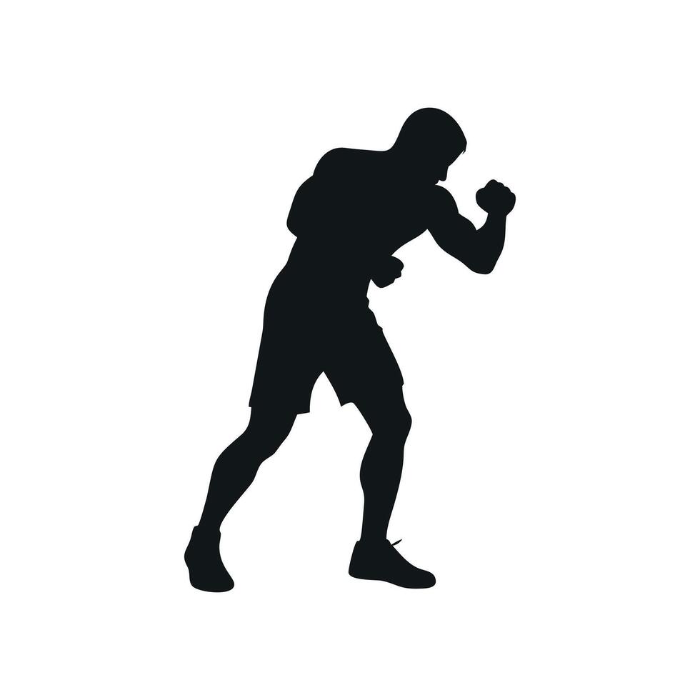 Boxer Shadow Illustration On White Background In Aggressive Stance Ready For Combat Fitness And Sport Training Graphic Image vector