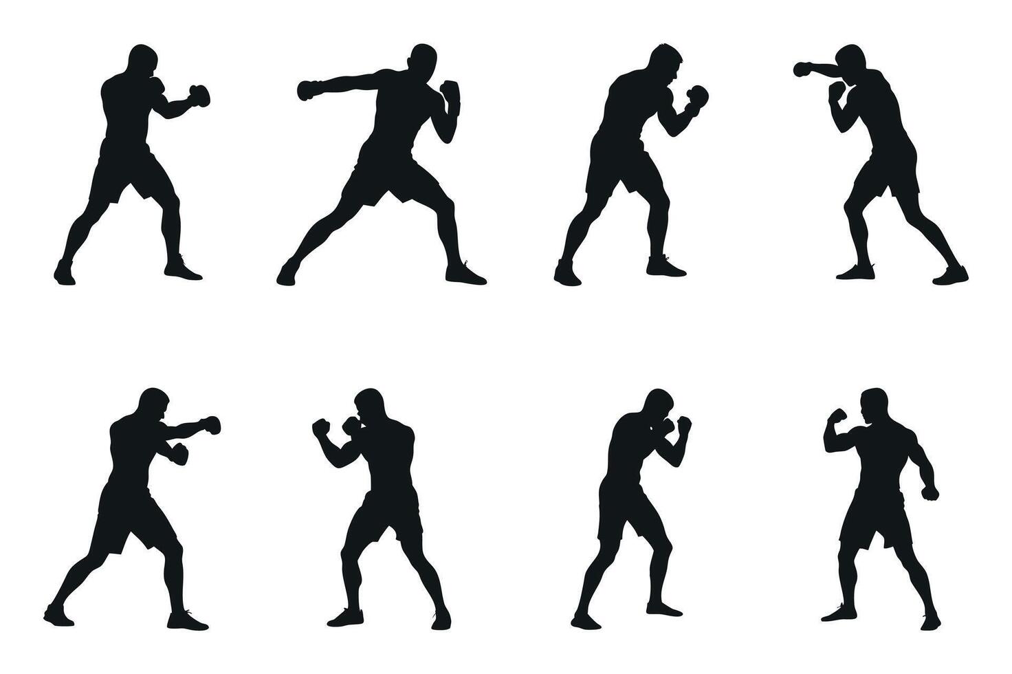 Boxer Silhouettes Set In Various Action Poses Isolated On White Background Ideal For Sport Martial Arts And Fitness Related Projects vector