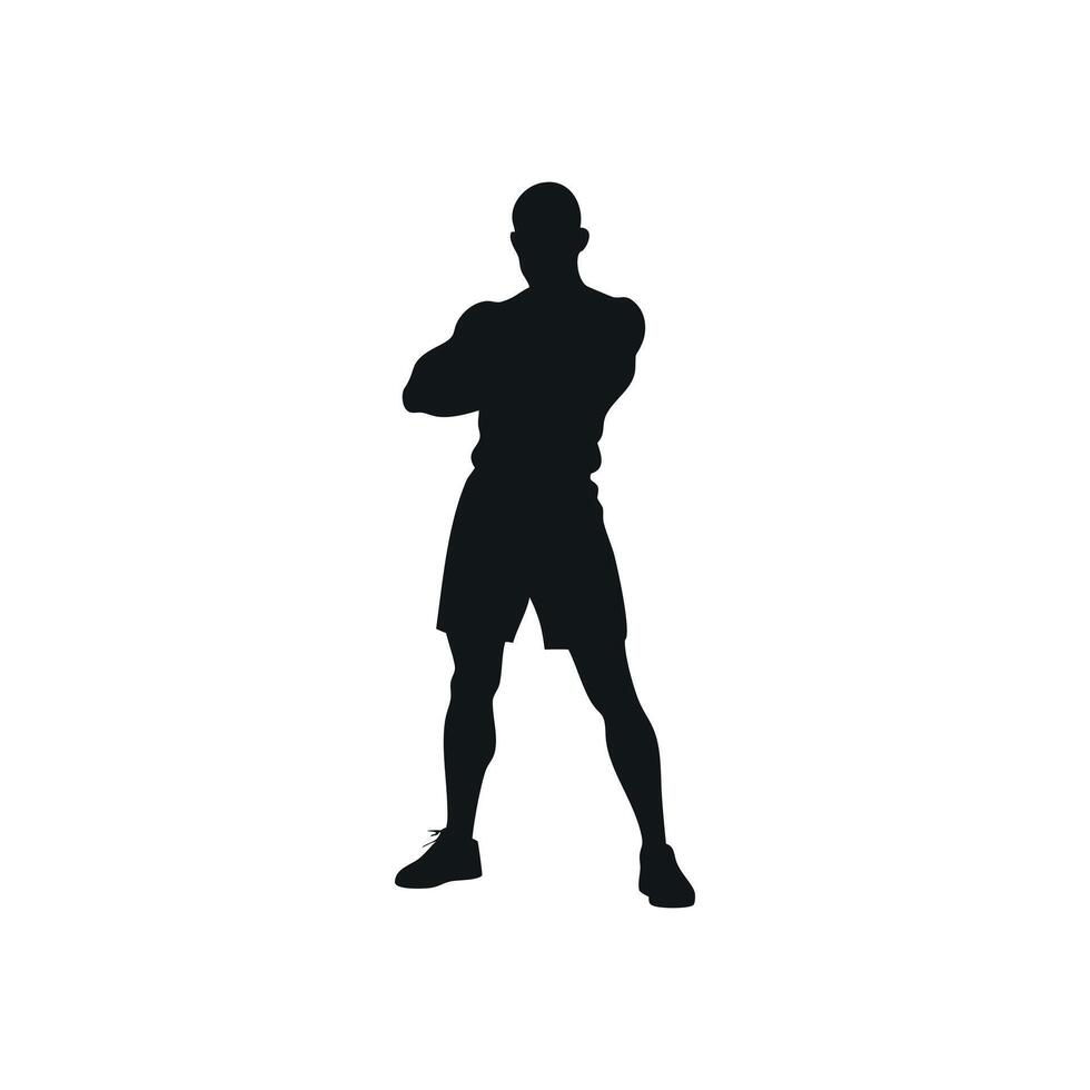 Silhouette Of Muscular Athletic Man Standing With Arms Crossed Confident Pose Fitness And Strength Training Conceptual Gym Illustration vector