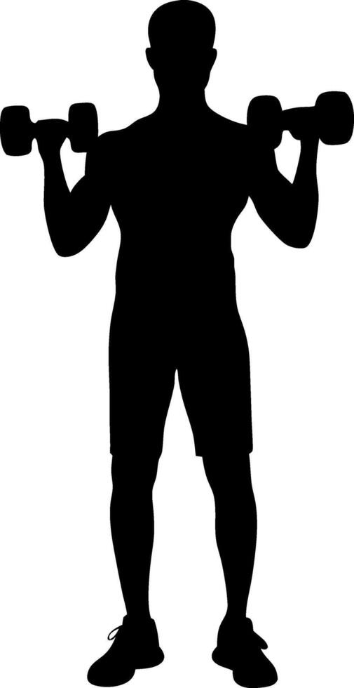 Black Silhouette Of Man Lifting Weights In Gym Workout Routine Health And Fitness Concept Training And Exercise For Strength And Muscle vector