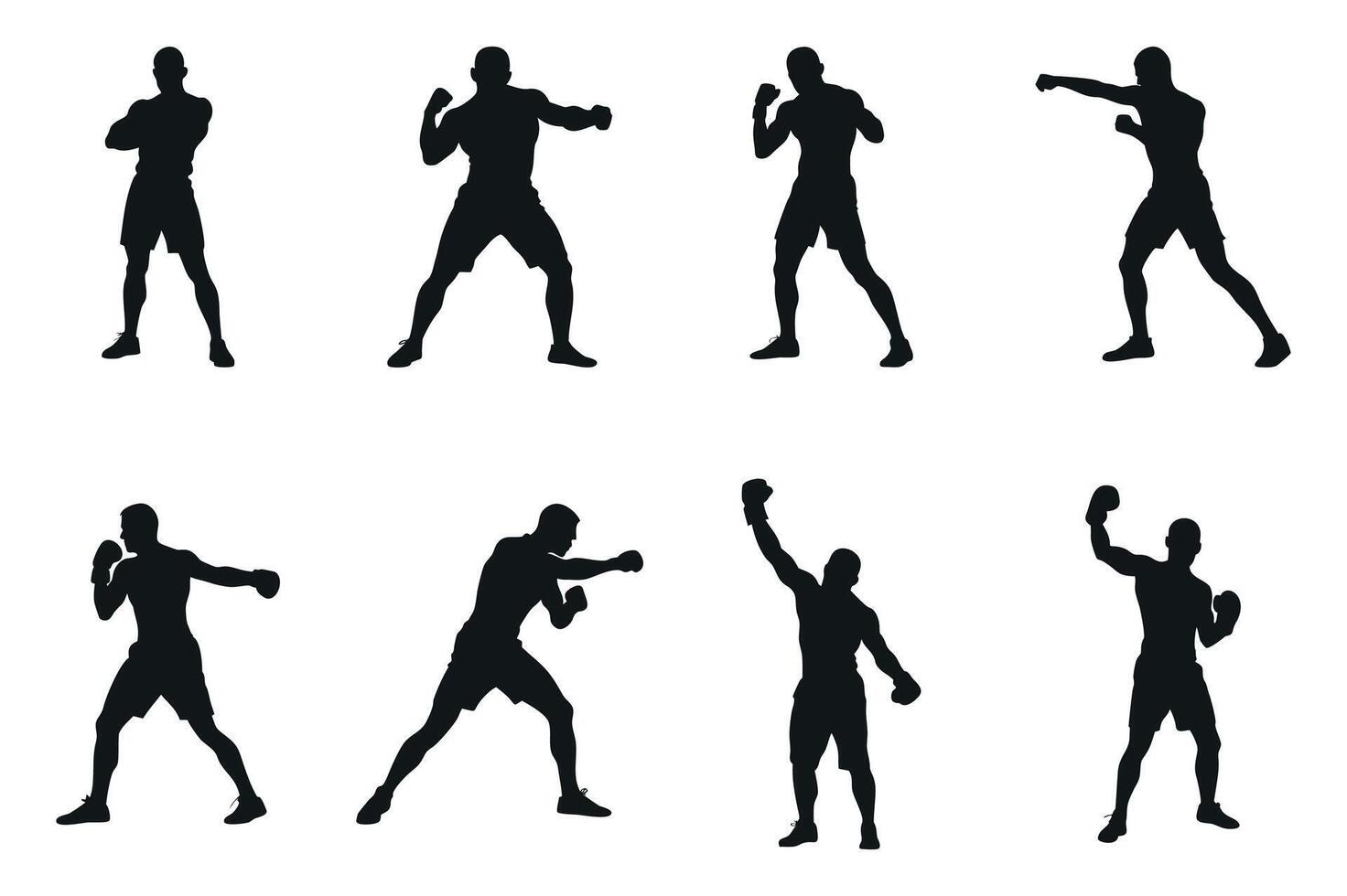 Boxer Silhouette Set Isolated On White Background Boxing Poses And Victory Expressions Sports Training And Martial Arts Concepts For Design vector