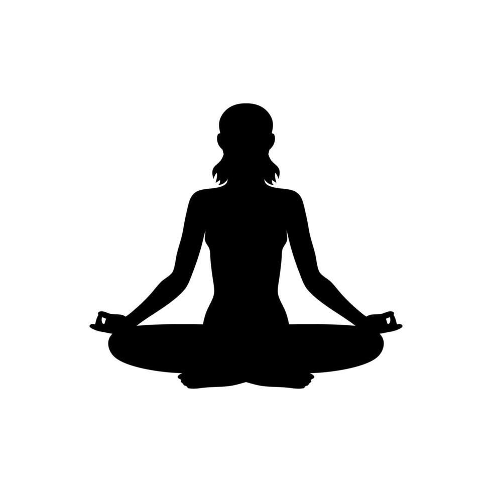 Woman In Lotus Position Silhouette Practicing Meditation And Mindfulness For Wellness Relaxation And Inner Peace In Format vector