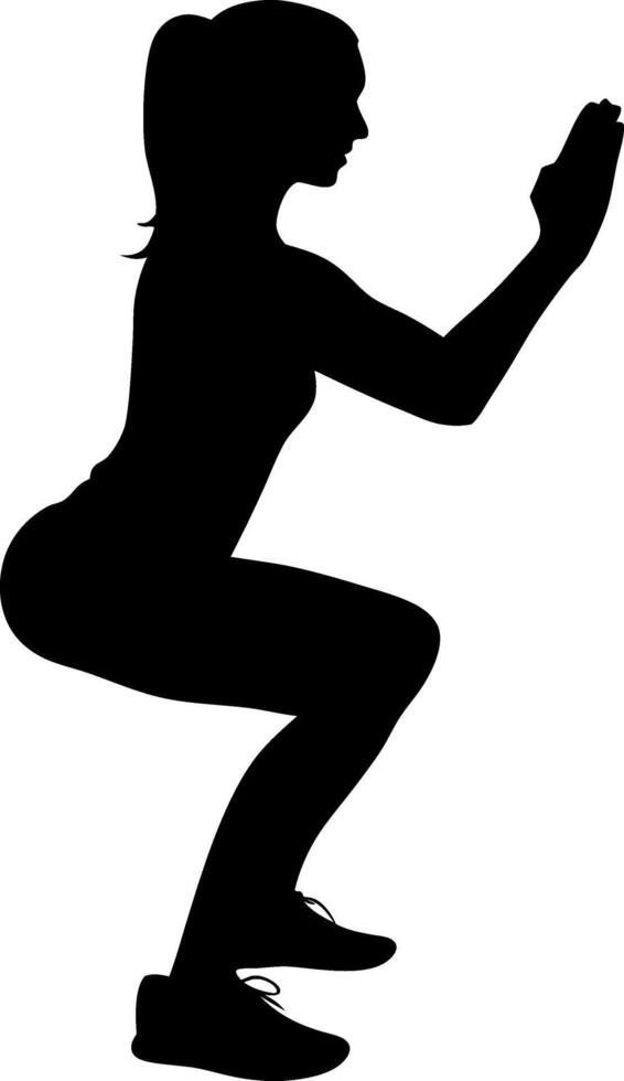 Silhouette Of Woman Doing Squats For Fitness And Health Training At The Gym Studio With Sportswear And Gym Shoes vector