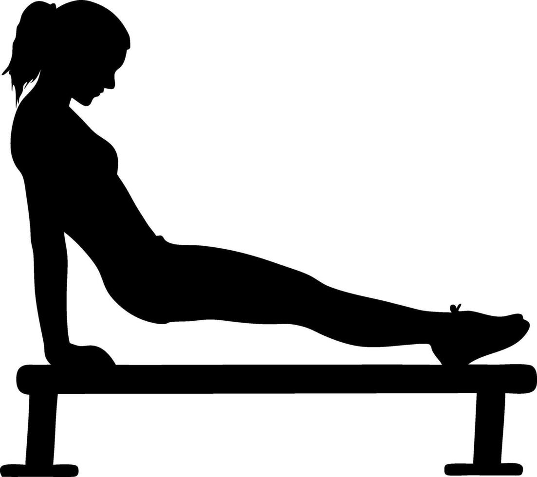Silhouette Of A Woman Doing A Reverse Plank On Parallettes Demonstrating Fitness And Strength Training Exercise On Gymnastics Equipment And Sports Training vector