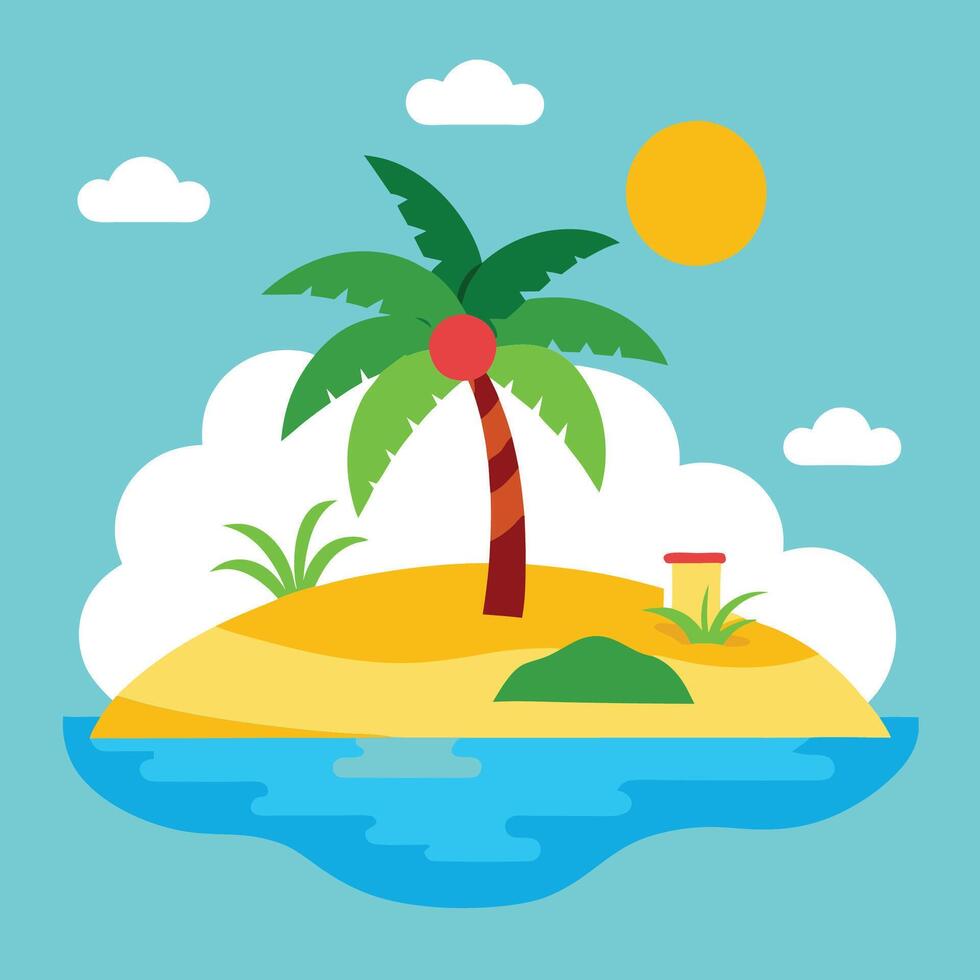 Tropical Island Bliss Surrounded by Palm Trees vector