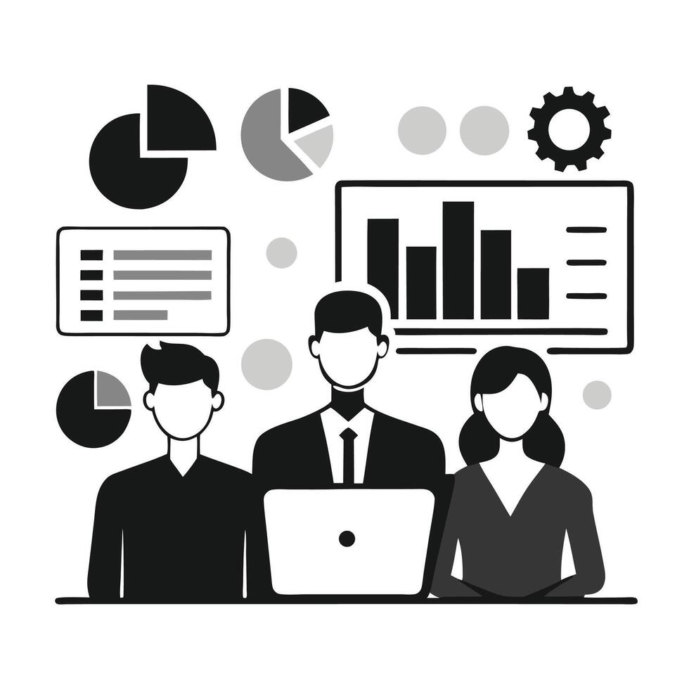 business people teamwork with graphs and charts on the screen vector