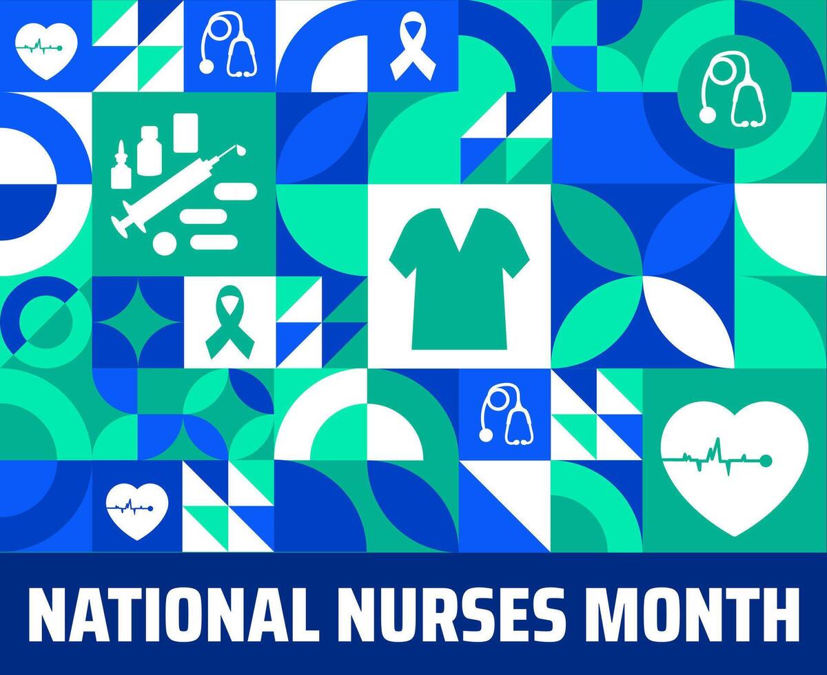 National Nurses Month Geometric shape pattern background banner or poster design template. observed every year in May. Holiday concept. Use to any Template, card, poster, placard, template. vector