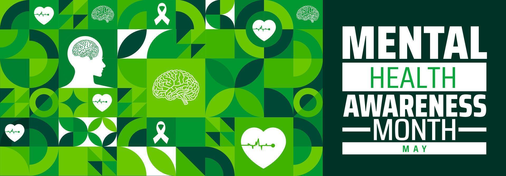 Mental Health Awareness Month Geometric shape pattern background banner or poster design template. observed every year in May. vector