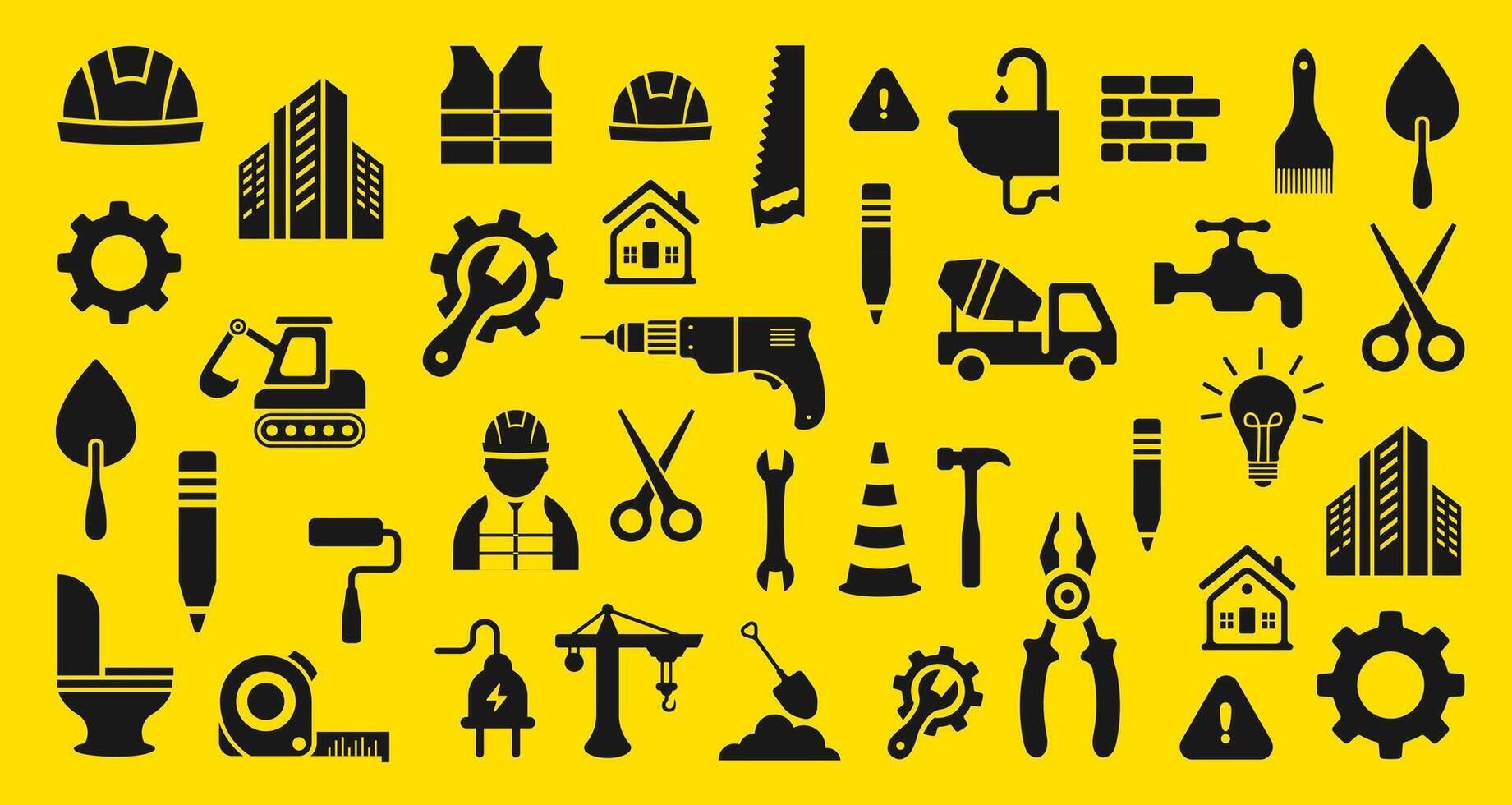 build home building construction tools pattern background. Property, Industry and Construction Development tools icon. Housing Project, Real Estate Residential Community. Construction flat icons set. vector