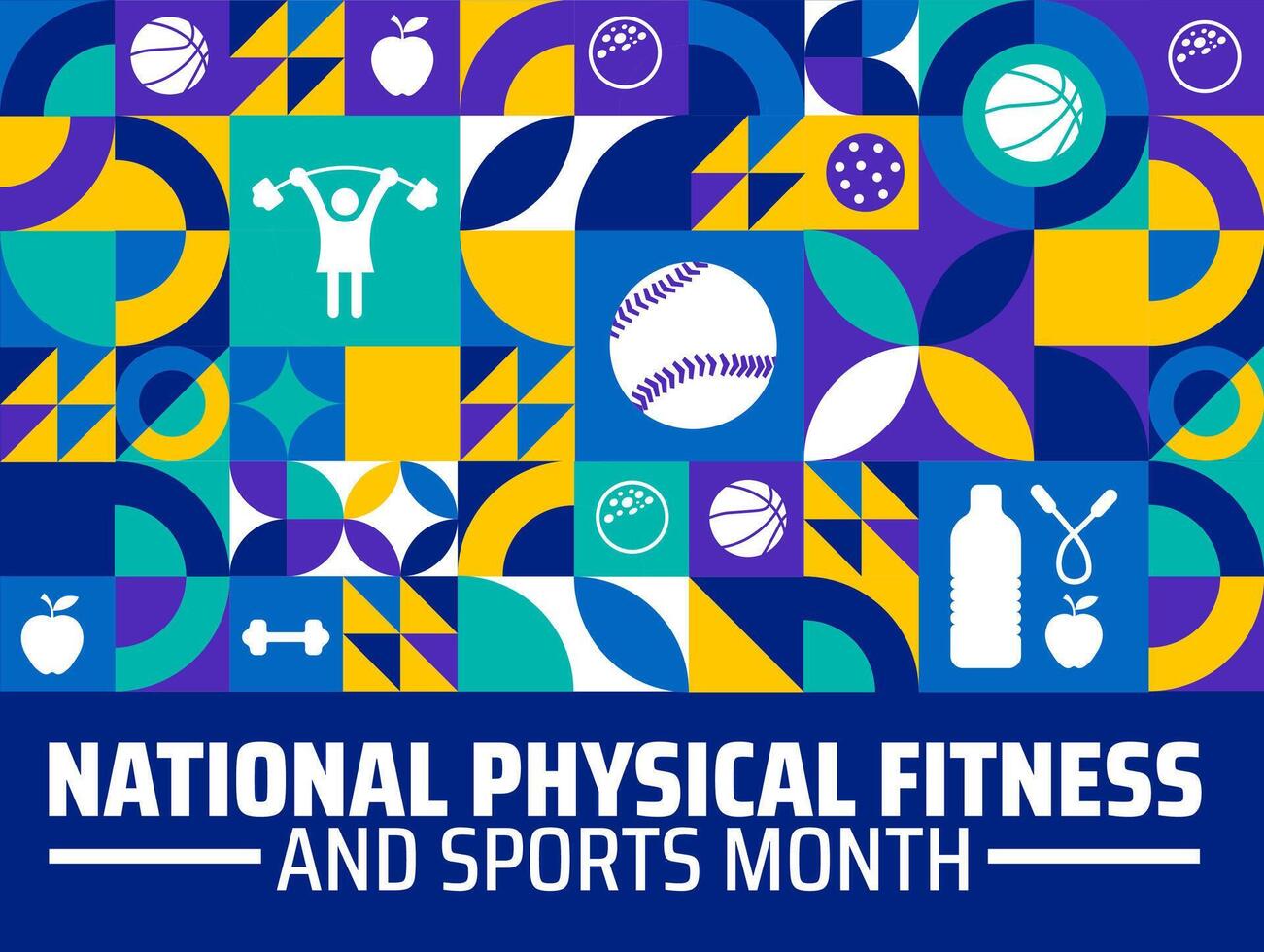 National Physical Fitness and Sports Month Geometric shape pattern background banner or poster design template. observed every year in May. Holiday concept. Use to any Template, card, poster, placard. vector