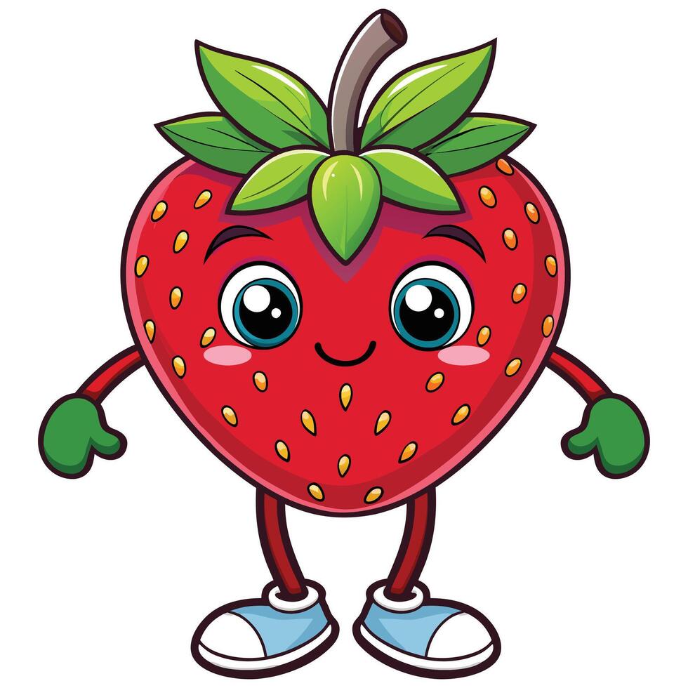 Cute cartoon strawberry flat design isolated on white background vector
