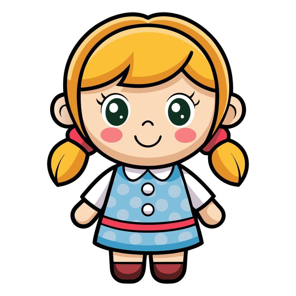Cute cartoon doll on white background vector