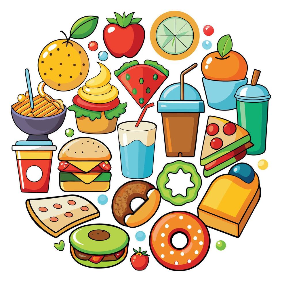 Set of food and drink isolated on white background vector