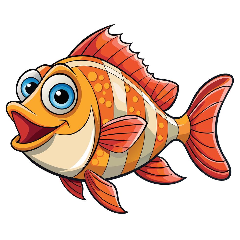 Cute cartoon fish flat design isolated on white background vector