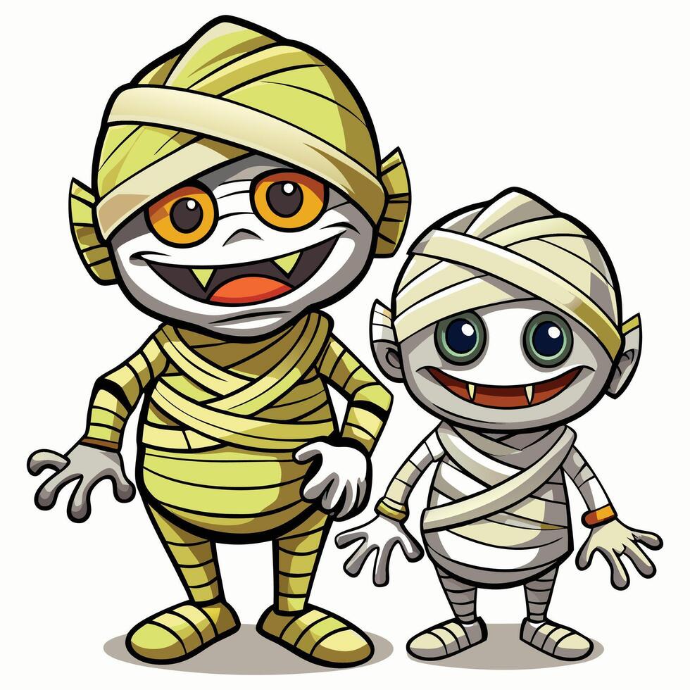 Cartoon halloween mummies on white background vector