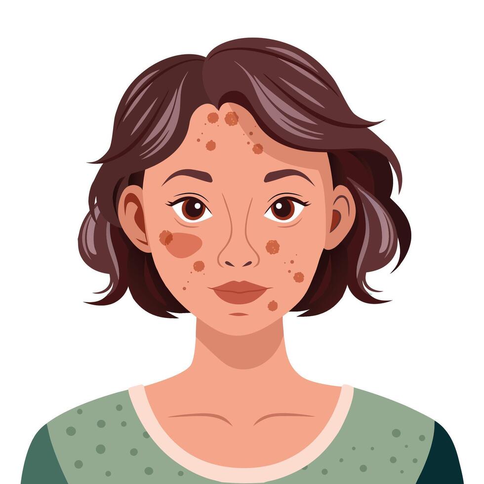 Woman with dermatology alopecia and hyperpigmentation on white background vector