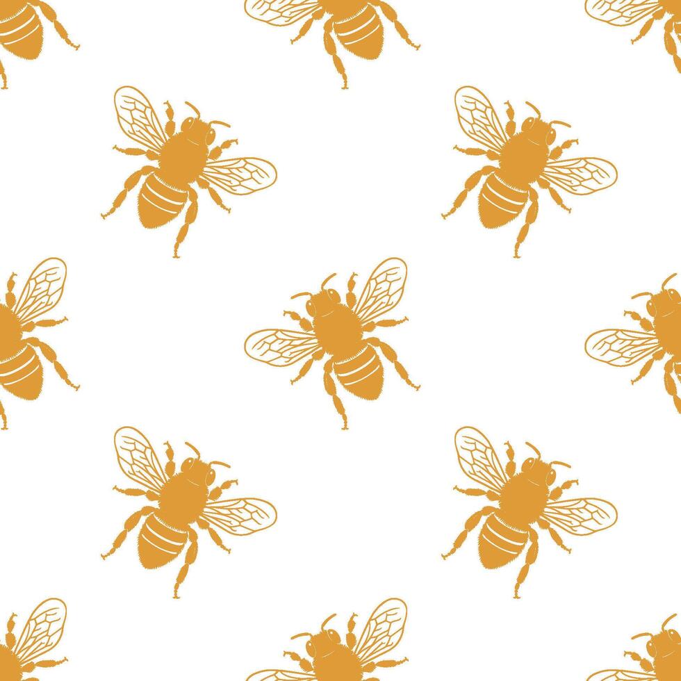 Seamless pattern featuring illustrated bees in warm tones on a white background for nature-inspired design projects vector
