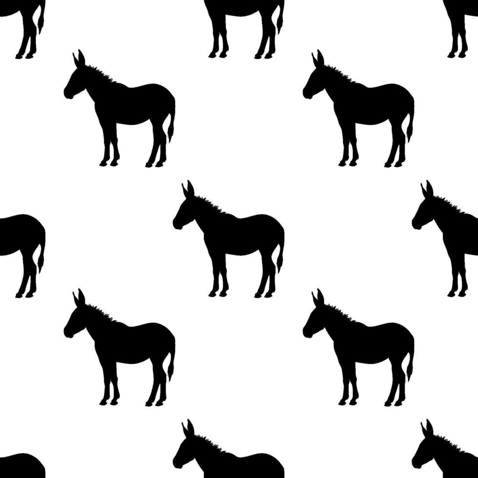 Seamless pattern of black donkey silhouettes on a white background showcasing a simple yet elegant design vector