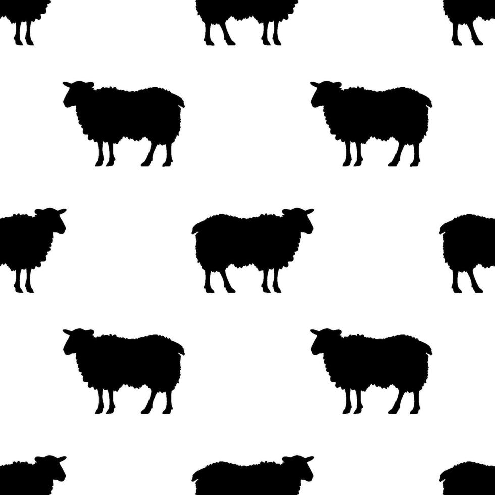 Seamless pattern featuring black sheep silhouettes on a white background for stylish designs and textile applications vector