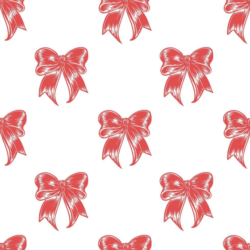 Seamless pattern featuring detailed red bows on a white background ideal for festive design projects and seasonal decor vector
