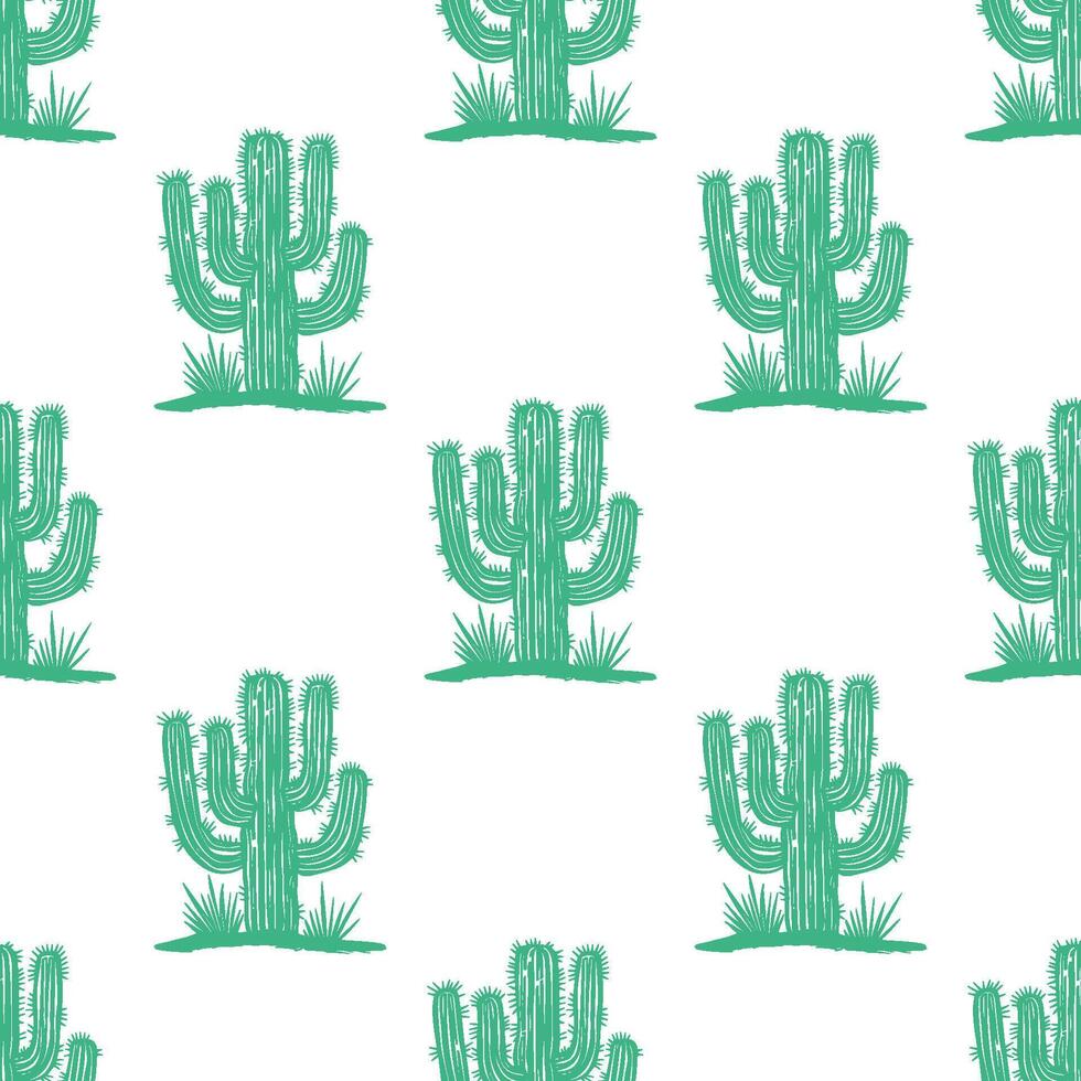 Seamless pattern featuring vibrant green cacti illustration design on white background perfect for home decor and textile projects vector