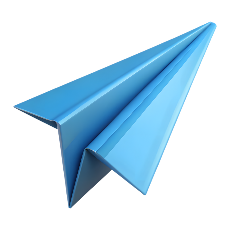 A vibrant blue paper airplane soars, symbolizing freedom, dreams, and the spirit of innovation and travel, captured in a high-angle shot, against the bright ambiance. png