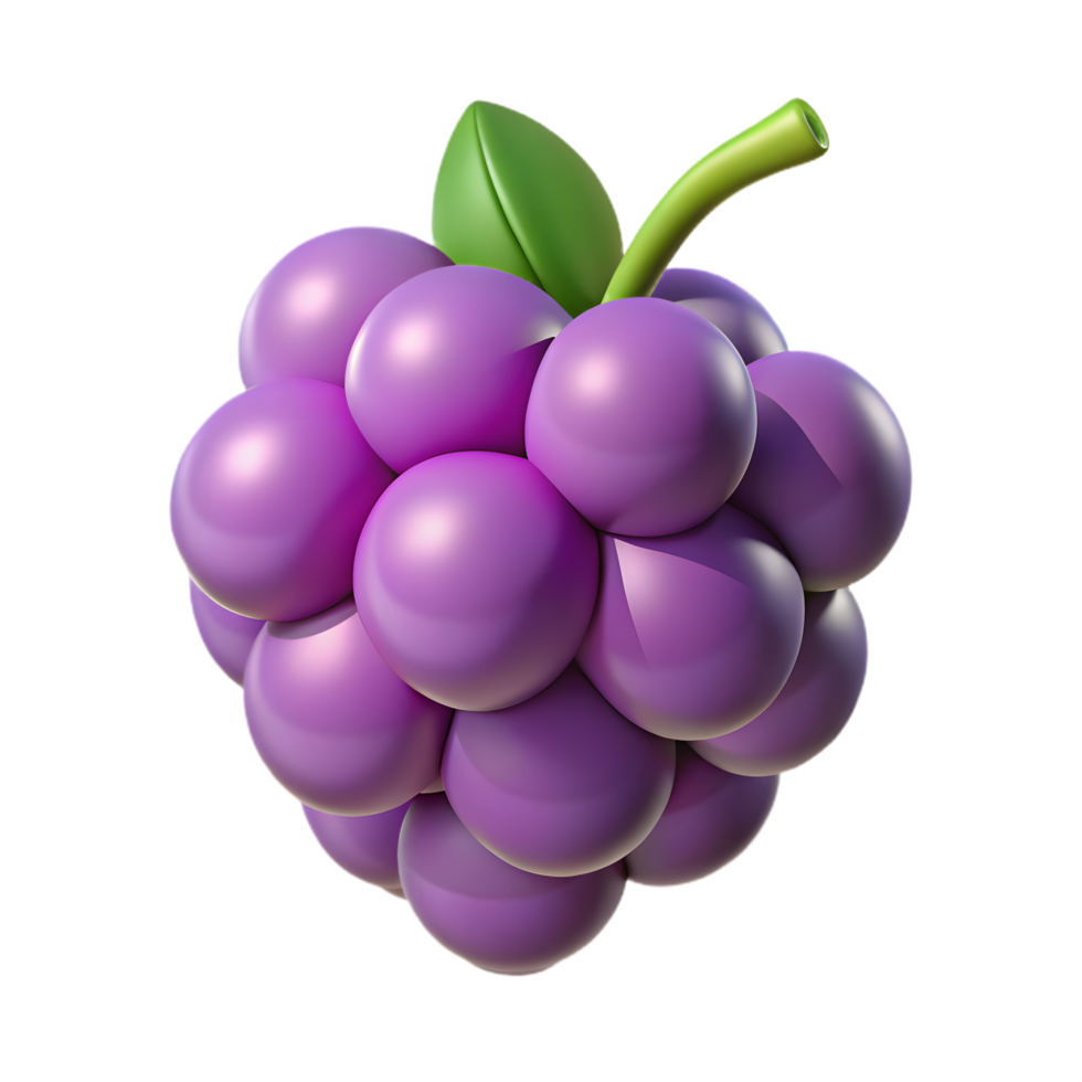 A close-up shot of a luscious cluster of ripe, juicy purple grapes, with a single green leaf and stem, exuding freshness and natural sweetness. png