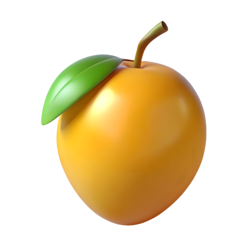 A single, perfectly rendered golden apple with a vibrant green leaf and stem, creating a vibrant and refreshing illustration png