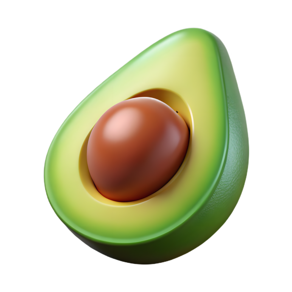 A vibrant avocado, sliced open to reveal a perfect seed, in a photorealistic illustration, showcasing the natural beauty and freshness of the fruit. png