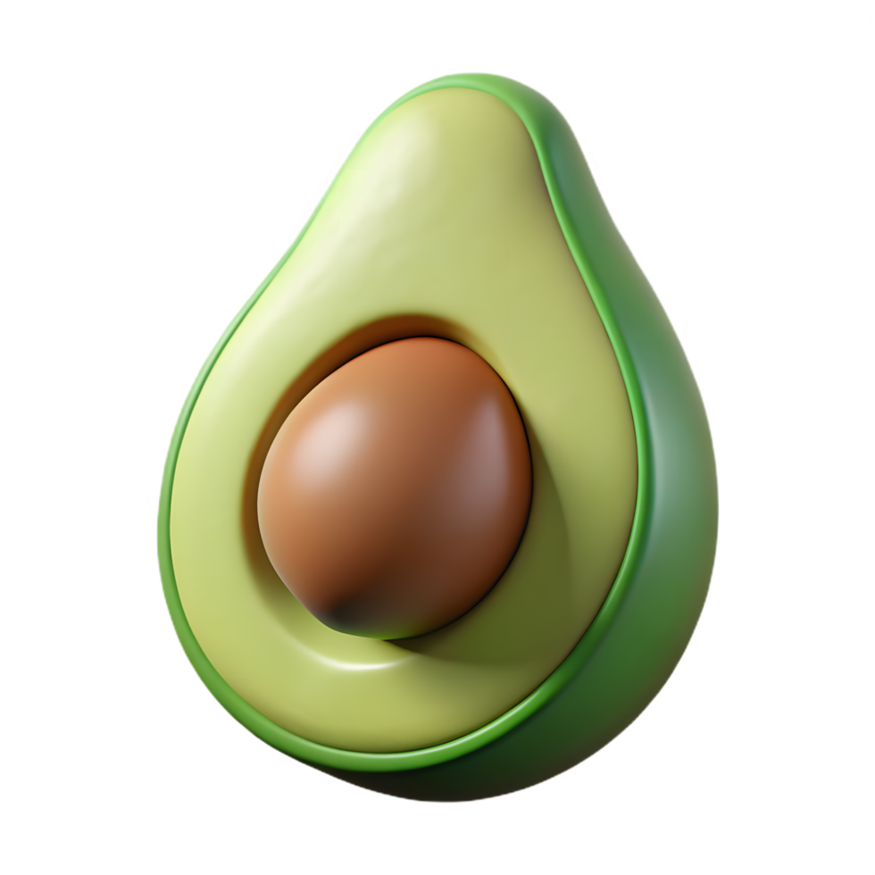 A vibrant, photorealistic image of a halved avocado, showcasing its creamy green flesh and rich brown seed, ideal for health and culinary concepts. png