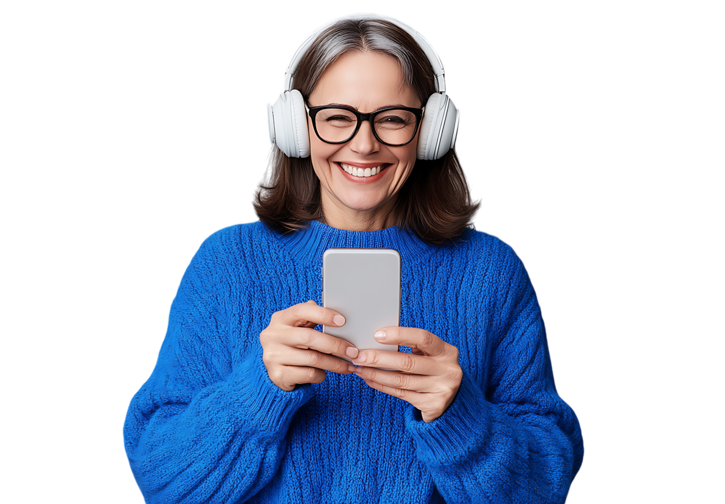 Woman using phone with joy png
