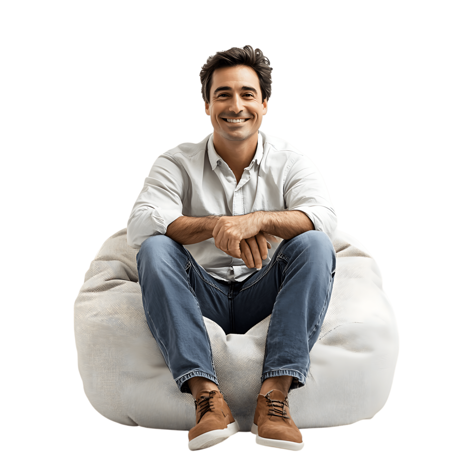 Man relaxing in bean bag png