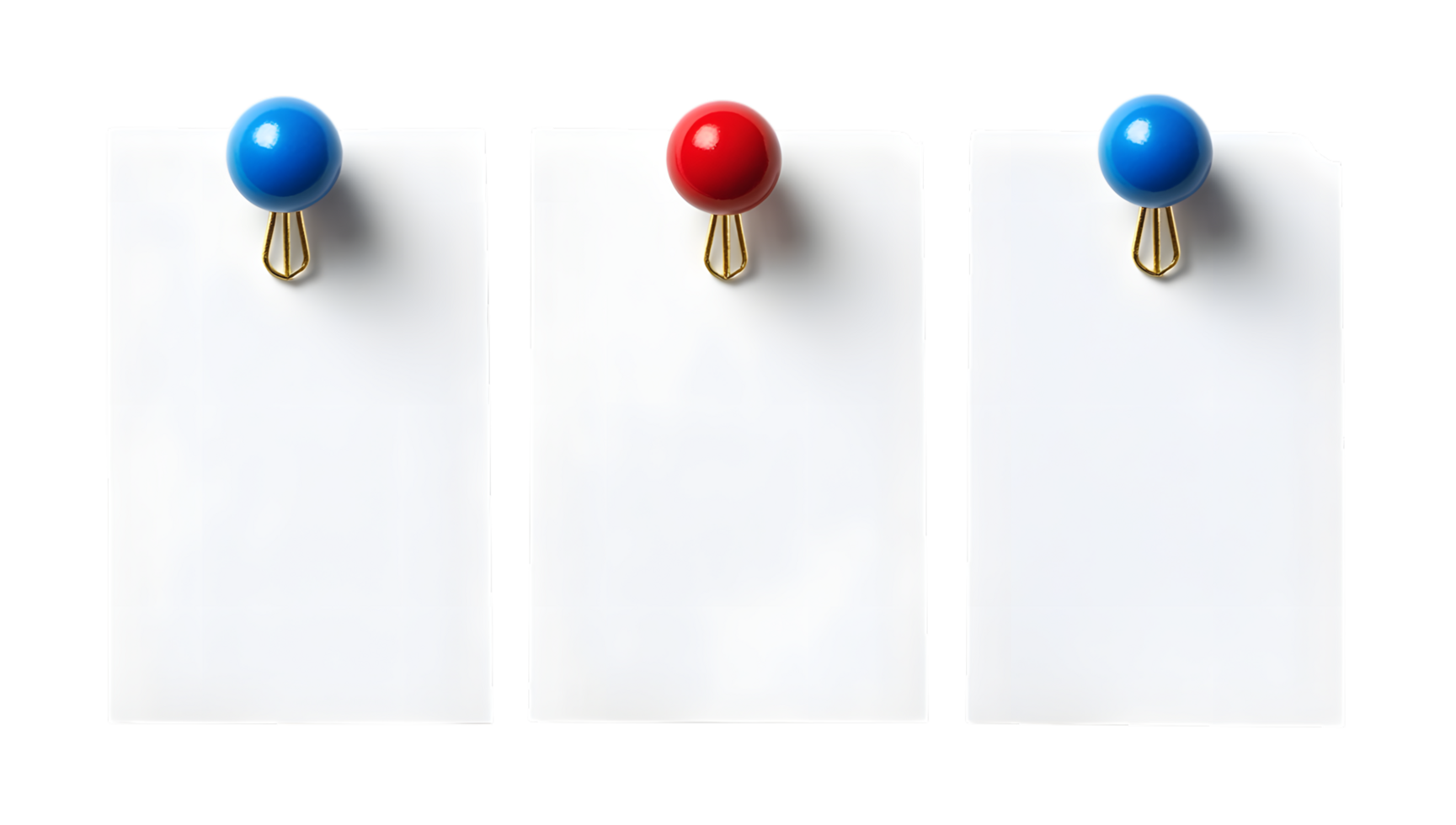 Three white paper with blue and red pins png