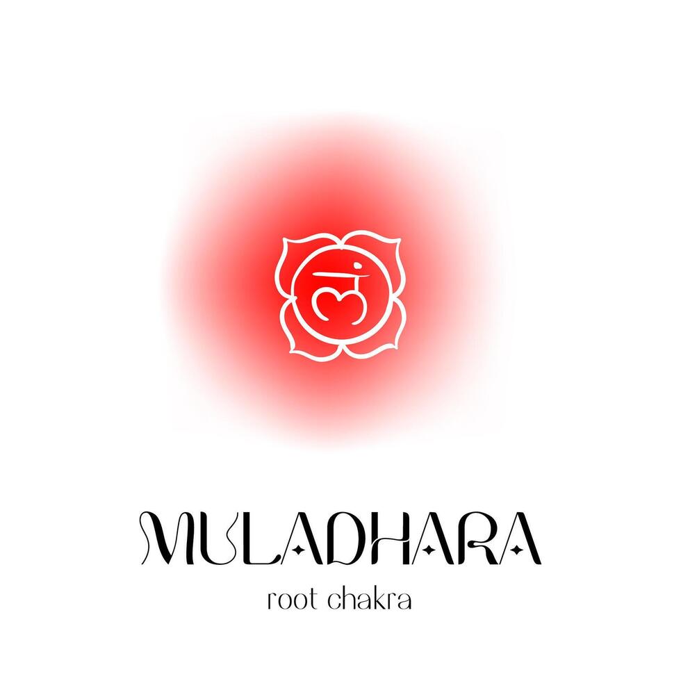 Muladhara root chakra symbol with red energy glow and sanskrit script vector