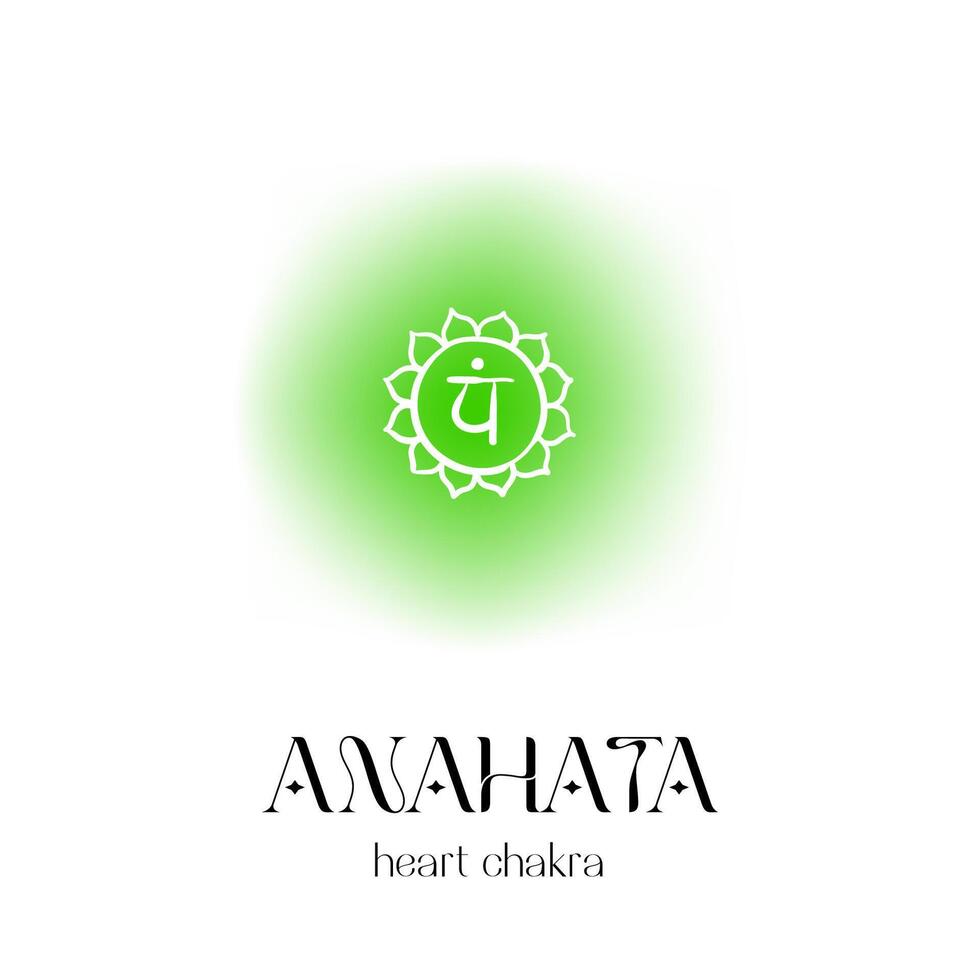 Anahata heart chakra symbol with green aura and sanskrit text vector