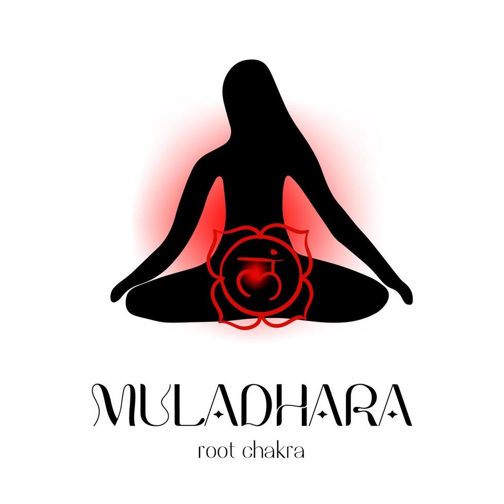 Muladhara root chakra meditation silhouette with red glow vector