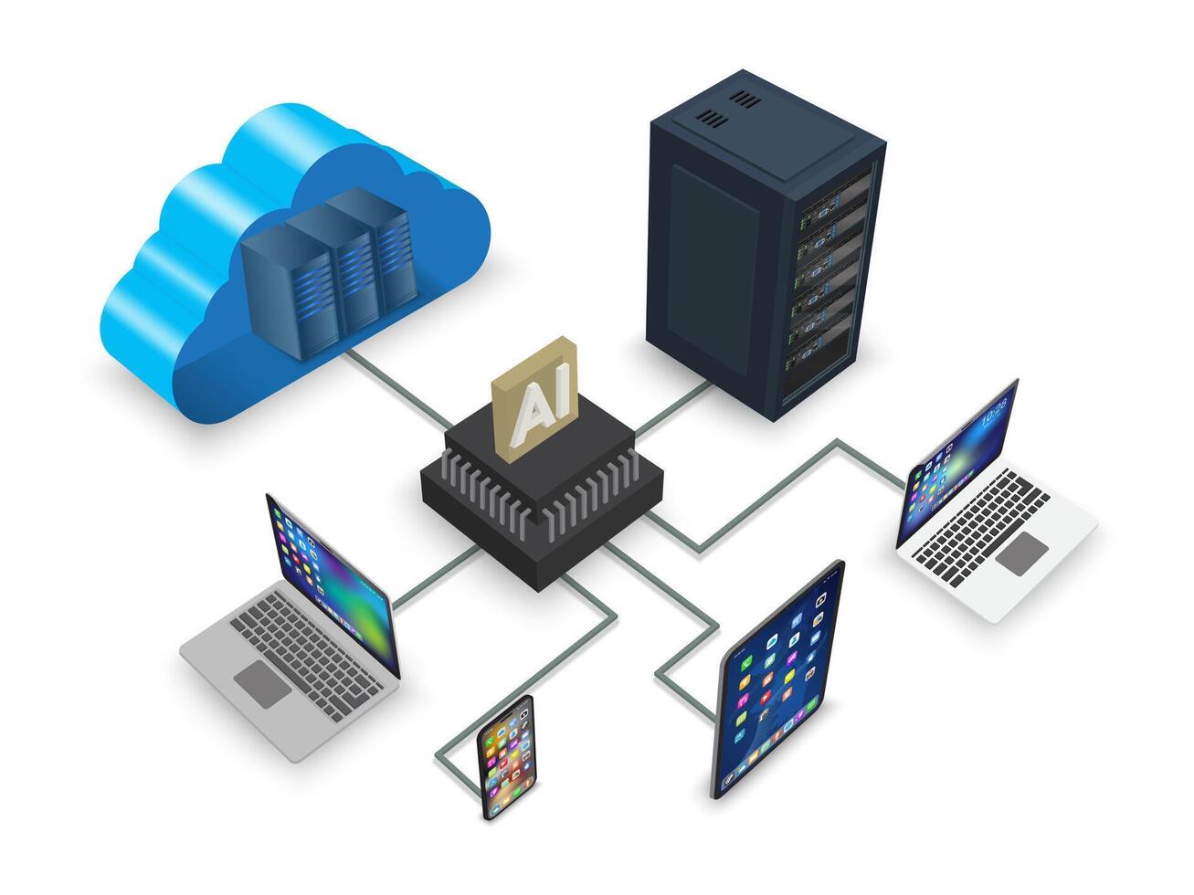 Cloud computing concept on white background. 3D symbol global networking. vector