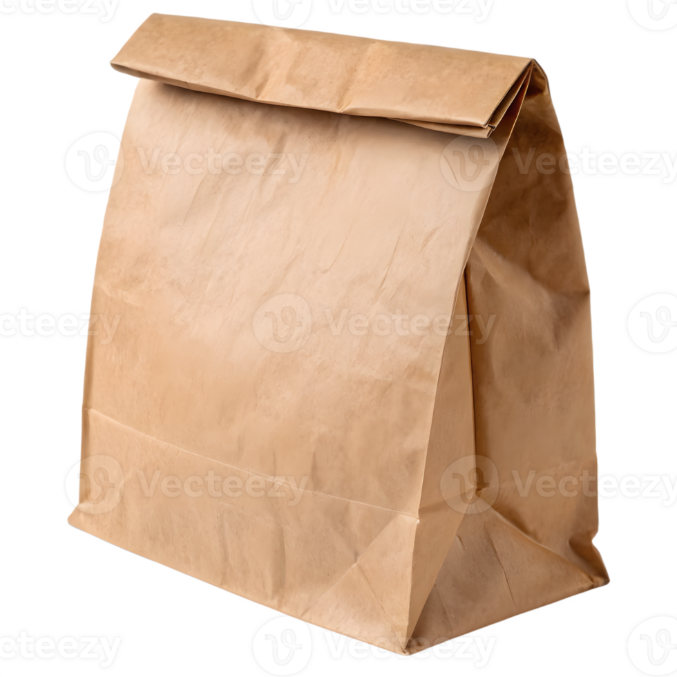 Folded Brown Paper Lunch Bag on Transparent Background png