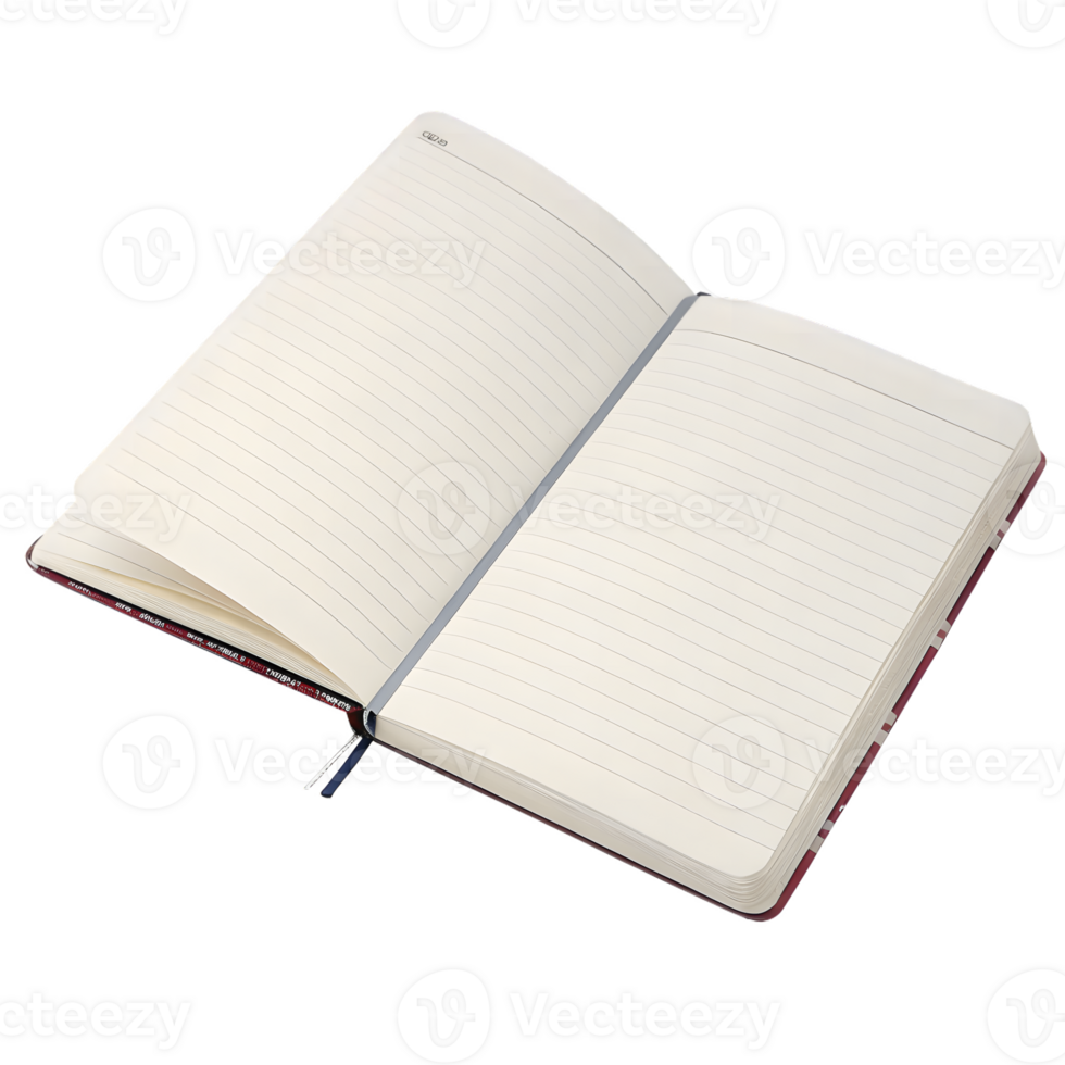 Open Lined Notebook with Bookmark on Transparent Background png