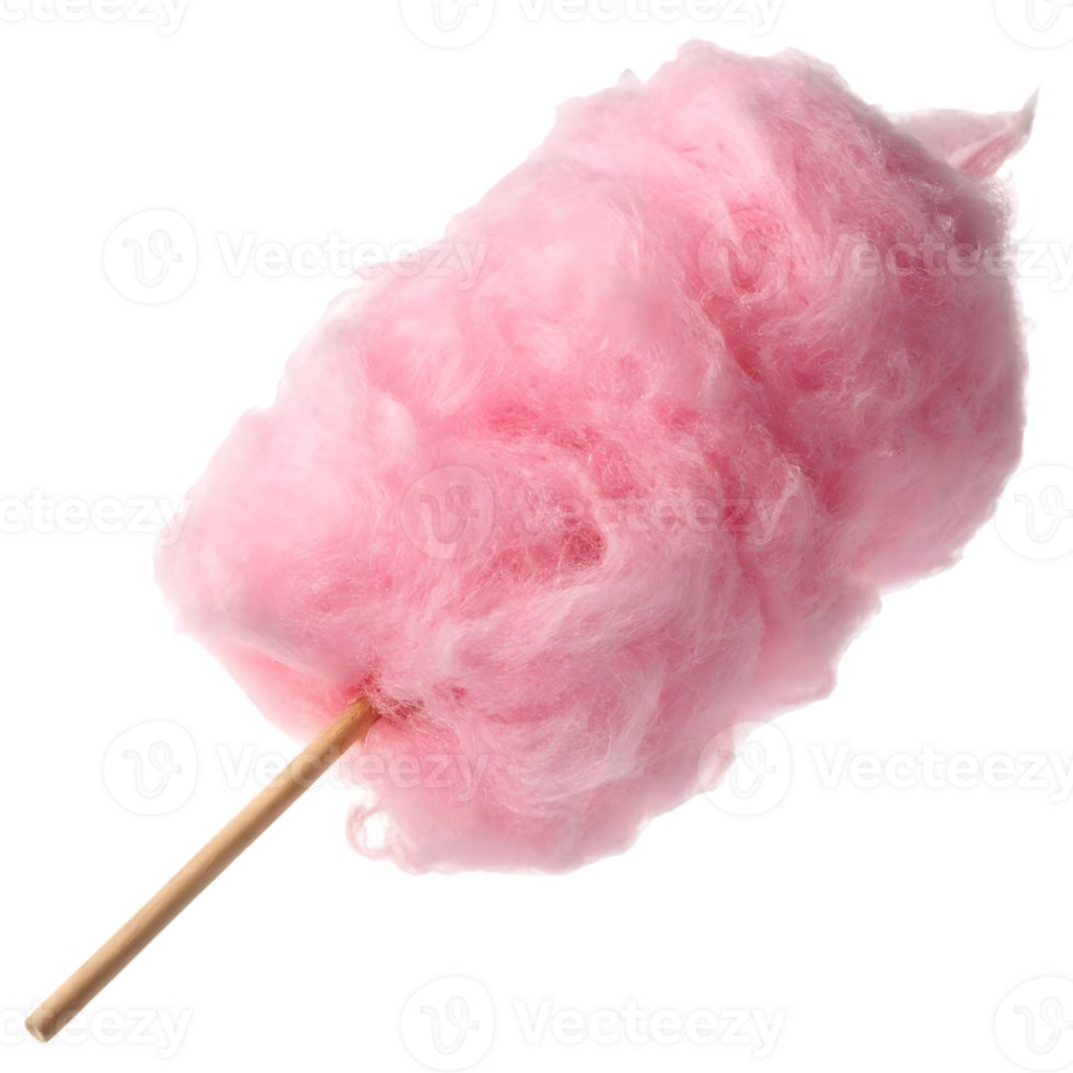 Fluffy Pink Cotton Candy on a Wooden Stick on Transparent Background png