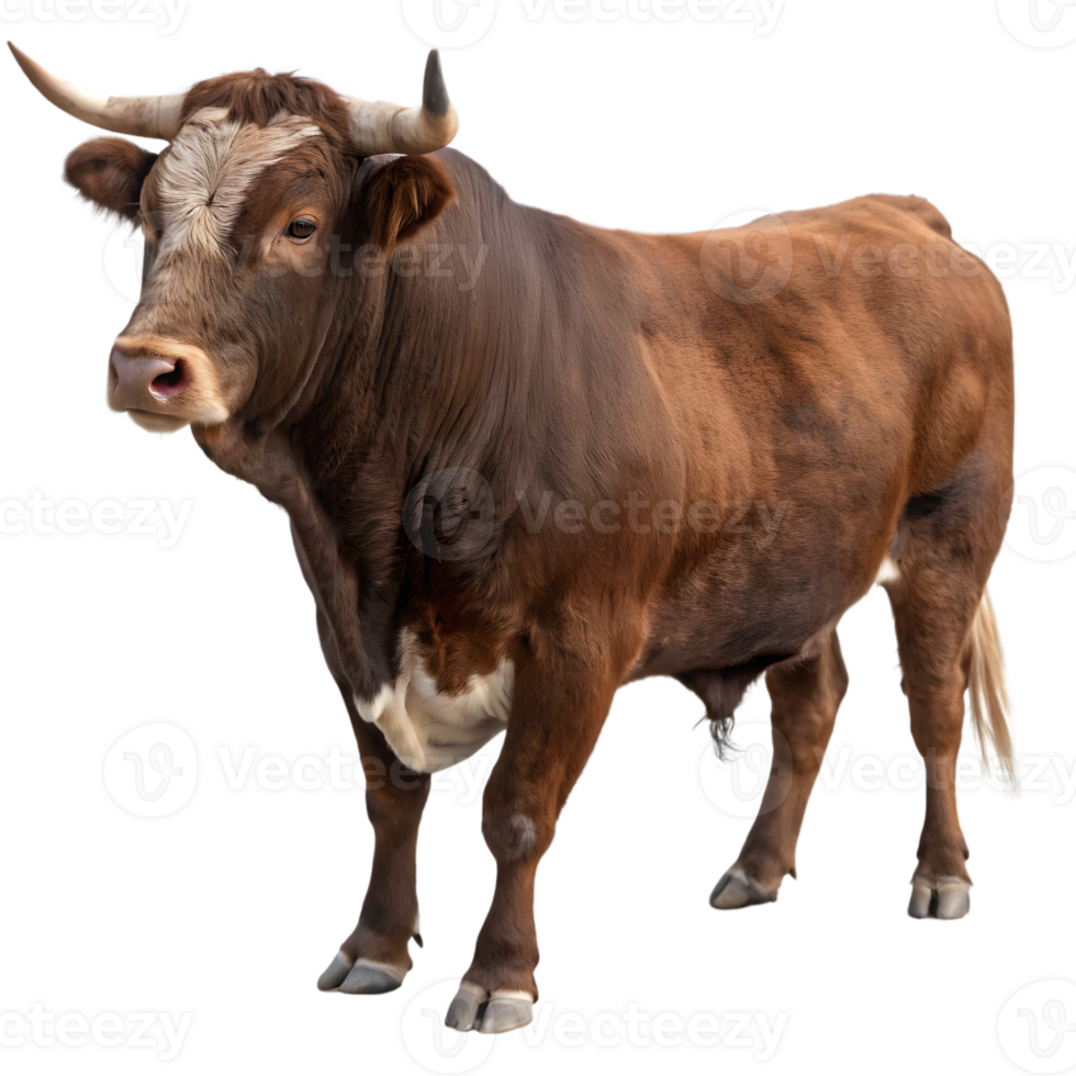 Powerful Brown Bull with Large Horns on Transparent Background png