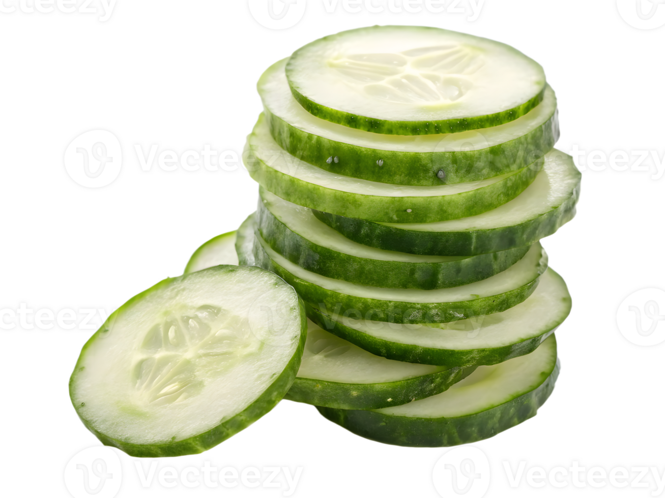 Stack of Fresh Cucumber Slices, Isolated on Transparent Background png