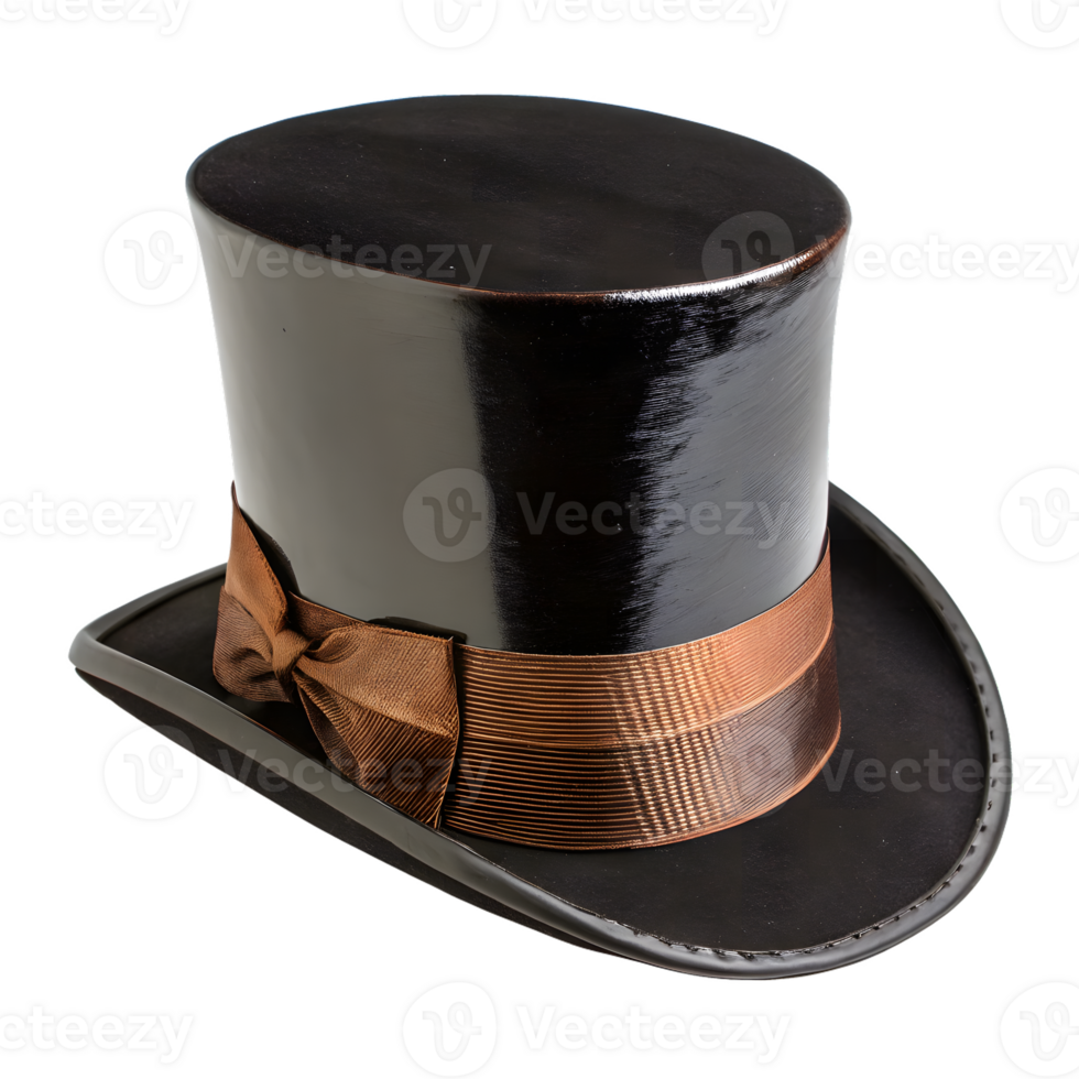 Elegant Black Top Hat with Brown Ribbon on Transparent Background png