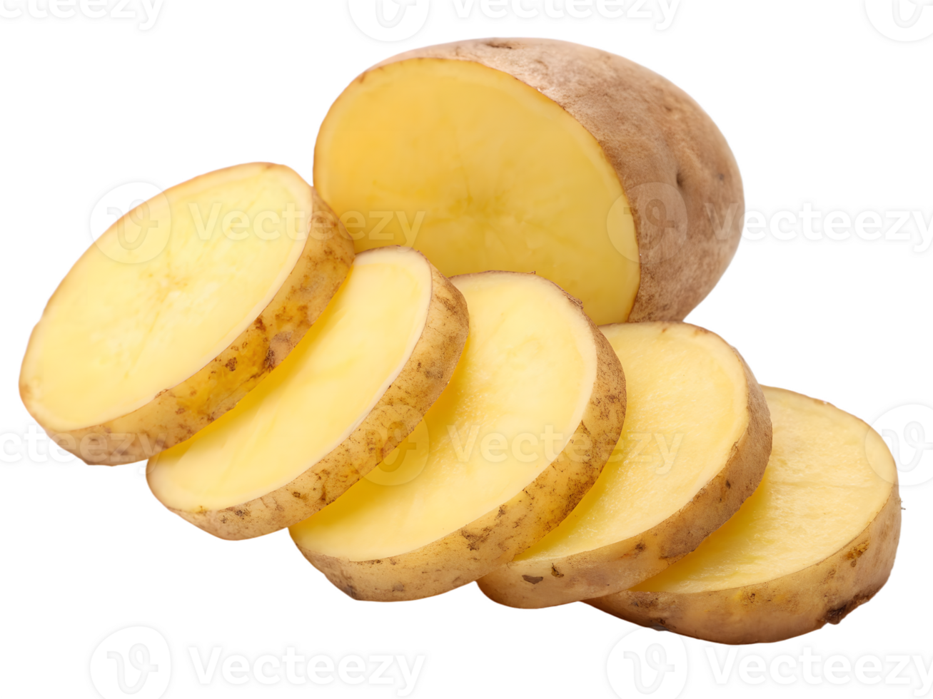 Sliced Raw Potato with Natural Skin Texture on Transparent Background png